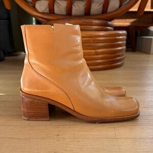 Vintage yellow leather square toe boots